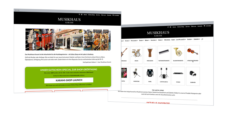 Web-Design: Online-Shop (WooCommerce) & Website Musikinstrumente